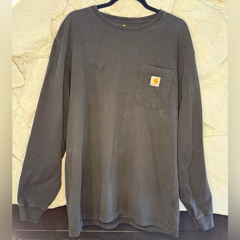 Carhartt | Men’s Loose Fit Heavyweight Gray Long Sleeve Pocket T-Shirt, Size L